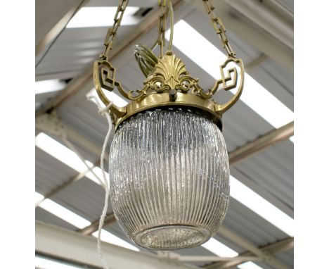 HANGING LIGHT, early 20th century, French style, in brass with glass drops, 72cm H.