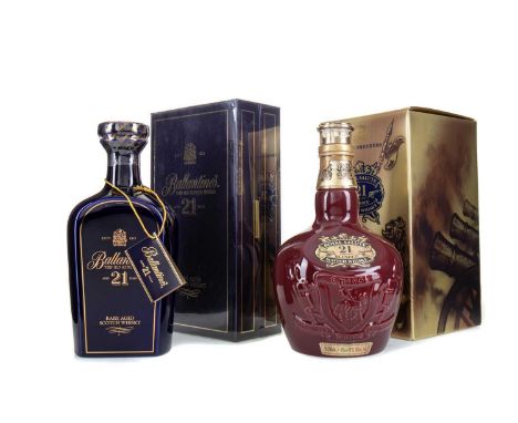 CHIVAS ROYAL SALUTE 21 YEAR OLD RUBY DECANTERBlended whisky.40% ABV / 70clBALLANTINE'S 21 YEAR OLD CERAMIC DECANTER Blended w