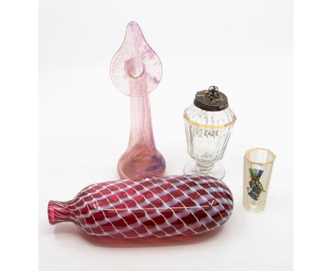 A pink jack in the pulpit vase; flask; shot glass; jar and cover (4)