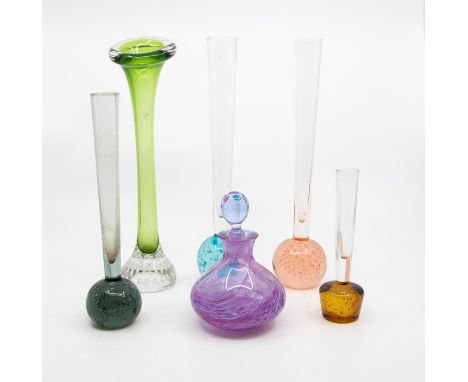 Glassware - Caithness scent bottle; bubble glass vases (6)