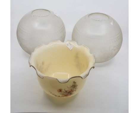 Two oil lamp globes, and a shade (3)