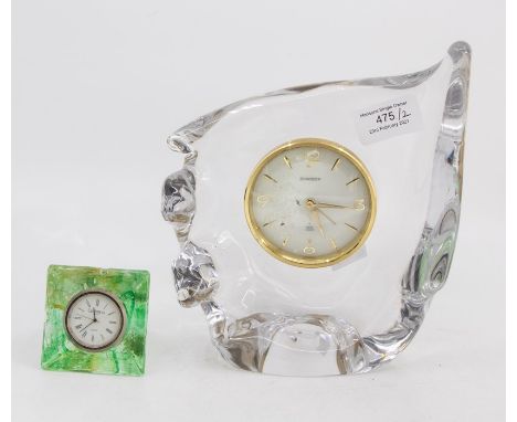 A Schneider glass clock; and a Caithness glass desk clock (2)