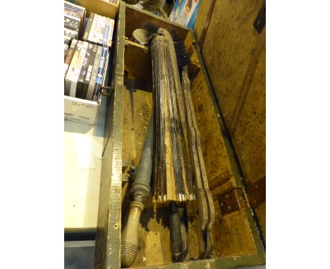 Toolbox containing mixed wooden items