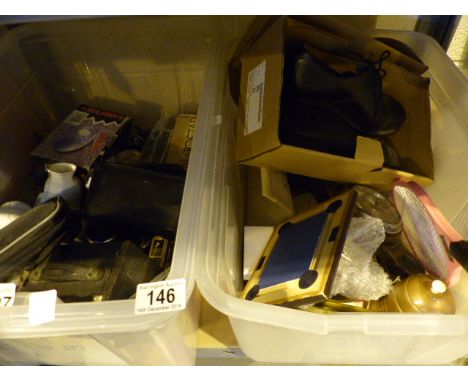 Two boxes of mixed items including a barometer