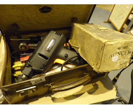 Leather case of tools including Norban torque wrench and a drill