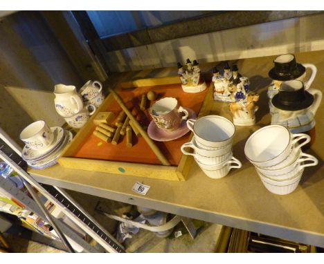 Shelf of mixed ceramics and a skittles game