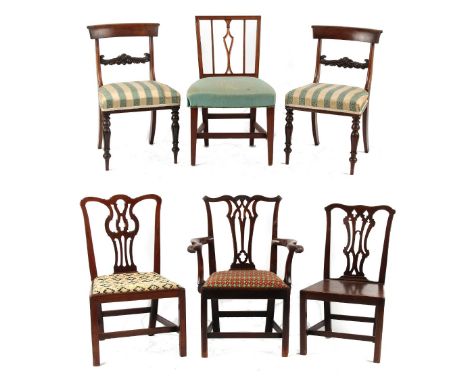 Property of a lady - six assorted Georgian &amp; Victorian side chairs including a pair of early Victorian rosewood bar-back 