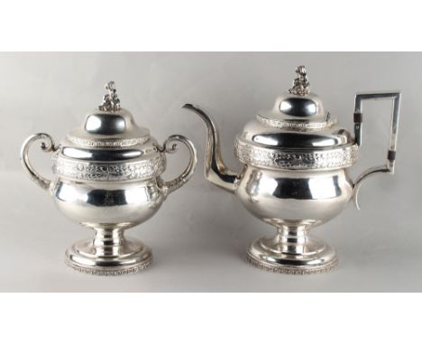 Property of a gentleman - an early 19th century American silver coffee pot and matching sucrier, in neo-classical style with 