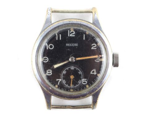 Property of a lady - a Record military watch, with black dial &amp; subsidiary seconds dial, marked W.W.W. above a broad arro