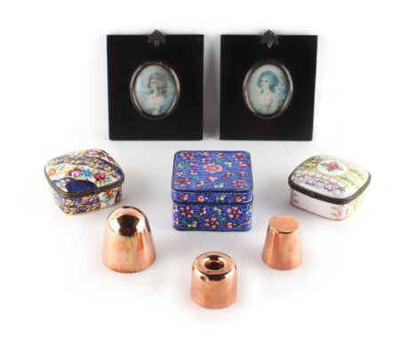 Property of a deceased estate - a box containing assorted items including three copper chocolate moulds &amp; two decorative 