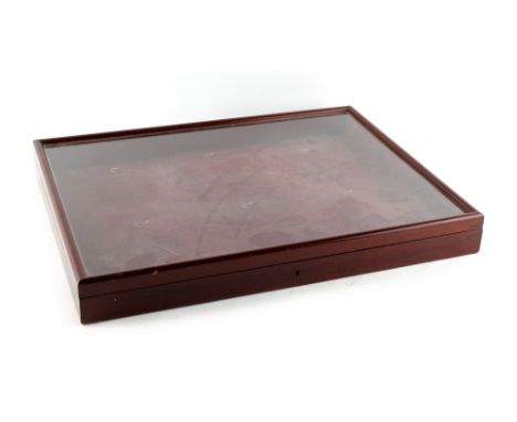 Property of a gentleman - an early 20th century mahogany glazed wall case for portrait miniatures, 16.8ins. (42.7cms.) wide (