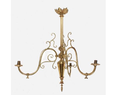 Property of a lady - a brass triple ceiling light, approximately 33ins. (84cms.) high (see illustration). 