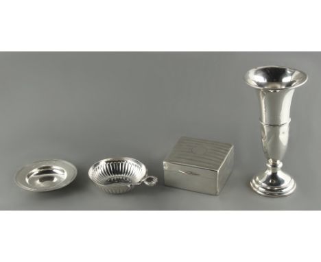 Property of a lady - a silver cigarette box, Birmingham 1911; together with a silver spill vase, with loaded base, 7ins. 918c