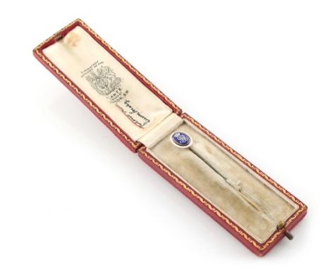Property of a lady - a Queen Mary stickpin with blue &amp; white oval terminal decorated with a crown over italic monogram MR