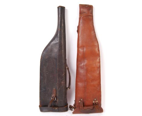Two vintage (possibly early 20th century) leather Leg O'Mutton / Leg O Mutton shotgun cases. Both with carry handles, one wit
