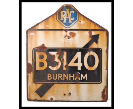 RAC - A rare original mid-century 1950's / 1960's enamel RAC road sign for Burnham On Sea . RAC pictorial emblem to top, with