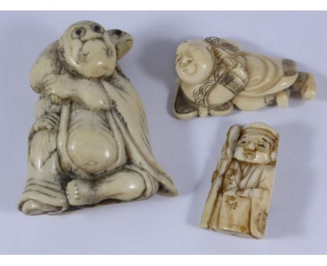 3 CARVED IVORY FIGURAL NETSUKE