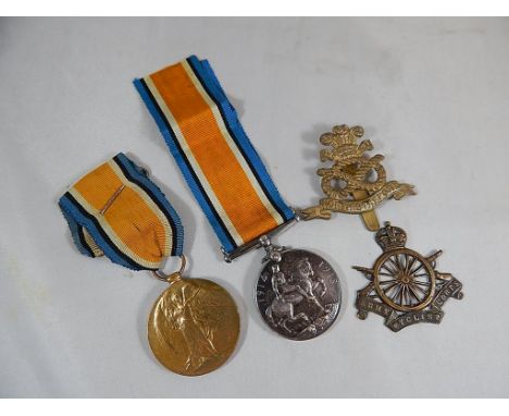 WAR MEDAL TO 13112 PTE C R ELLIS RM, VICTORY MEDAL TO 28446 PTE G MARRIOTT N STAFFS RGT, N STAFFS CAP BADGE, ARMY CYCLING COR