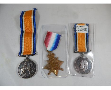 WAR MEDALS TO 333590 PTE. D WHITTICK H.L.I, 1219 DVR G H COLDICOT 615 MDAC RA, 1914 STAR TO 8296 PTE W FRANCIS 1/ GLOUC R