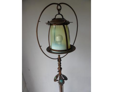 SUPERB ARTS AND CRAFTS STYLE STANDARD LAMP FEATURING RUSKIN ROUNDELS