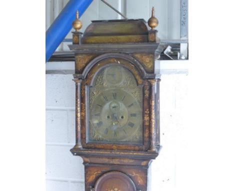 8 DAY LONGCASE CLOCK, TWIN TRAIN MOVEMENT STRIKING ON A BELL, STEVENS, BOSTON, BRASS FACE, CHAPTER RING AND SPANDRELS, DATE A