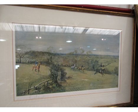 A Lionel Edwards signed print of The Dauntsey Vale Hunt, framed and glazed, 29cm x 49cm             