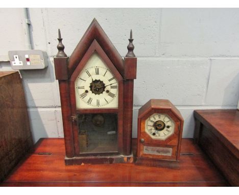 Two late Victorian mantel clocks including architectural mahogany example