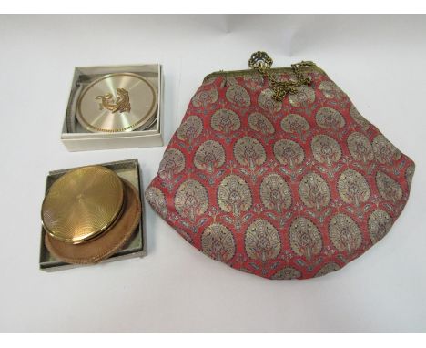 A 1950's evening handbag with bejewelled clasp together with two Stratton compacts in boxes (3)