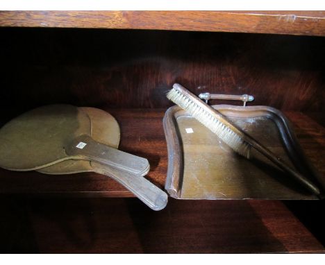 A child's easel and chalkboard together with vintage table tennis bats, a crumb tray and brush along with an oak barley twist