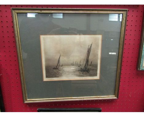 WILLIAM LIONEL WYLLIE R.A (1851-1931): An etching depicting yachts on the sea, framed and glazed, 19cm x 23.5cm