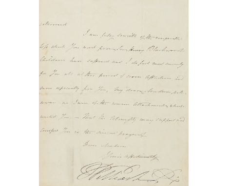 WILLIAM IV &amp; NELSONLetter signed ('William R'), written as King, to the widow of the Hon Sir Henry Blackwood, sending con