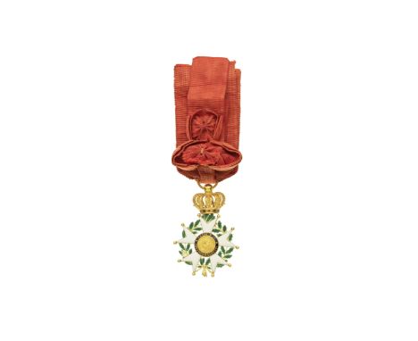 A French Legion of Honour Officer's breast badge, (Legion d'Honneur)Dating from the 1830-1848 period, in gold and enamel, wit