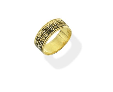 A Trafalgar-related gold memorial ring for John Scott, 1805The gold band with black enamel dedications, inscribed 'FELL IN HI