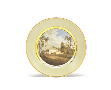 A Chamberlain cabinet plate with a view of Chateau d'Hougoumont, Waterloo, circa 1816Painted with a titled view of the 'South