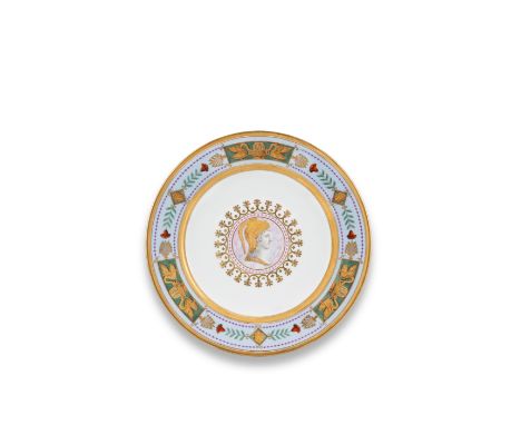 A Sèvres plate from the dessert service for Pauline Borghèse (née Bonaparte), circa 1805The well decorated with a portrait me