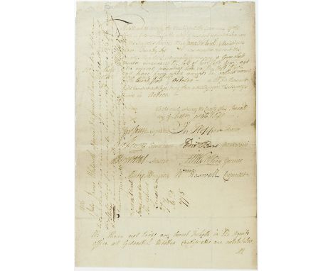 NELSON'S NAVY – WOUND CERTIFICATESManuscript wound certificate, signed by Captain John Conn of HMS Dreadnought, certifying th