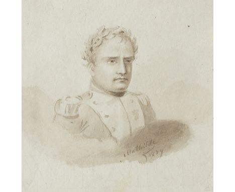 Princess Mathilde Bonaparte (French, 1820-1904)A portrait of Napoleon with a laurel leaf crown signed and dated 'Mathilde/183