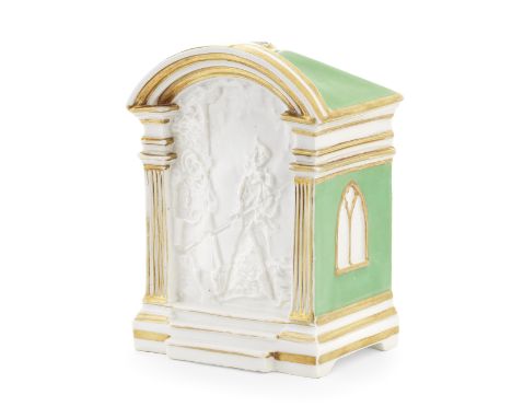 A rare Grainger, Lee and Co nightlight holder, circa 1830-35In the form of a sentry box, the sides with blind Gothic windows 