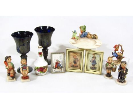 Various Goebel Hummel, to include Apple Tree Girl, 10cm high, unusual ashtray, prints, pictures, two Hortensja Polish drinkin