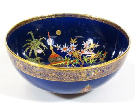 A 20thC Carltonware Bleu Royale Mikado pattern bowl, numbered 2882, with printed Persian and other marks beneath, 24cm dia.