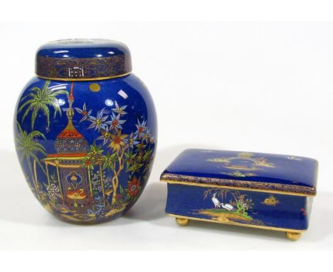 A 20thC Carltonware Bleu Royale Mikado ginger jar and cover, with compressed lid, circular shouldered body, printed marks ben