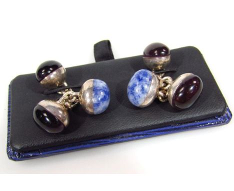 A pair of Wasseman Sterling Silver cufflinks, set with polished stones, boxed.