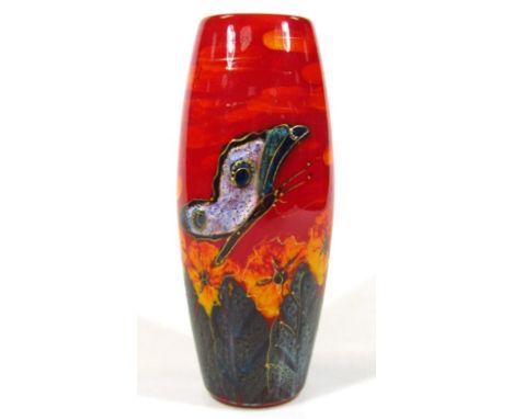 A Carltonware Anita Harris studio vase, the circular body tubelined with gilt highlighted butterflies and flowers, printed an
