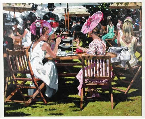 Sheree Valentine-Daines (British, b. 1959), 'Afternoon Tea at Ascot', limited-edition print on board, ed. 52/195, monogrammed
