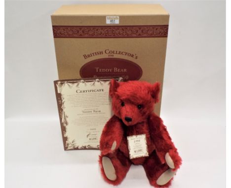 Steiff British collectors 1998 teddy bear, 40 cm high, Burgundy colour mohair, limited edition No. 1620 of 3000 with certific