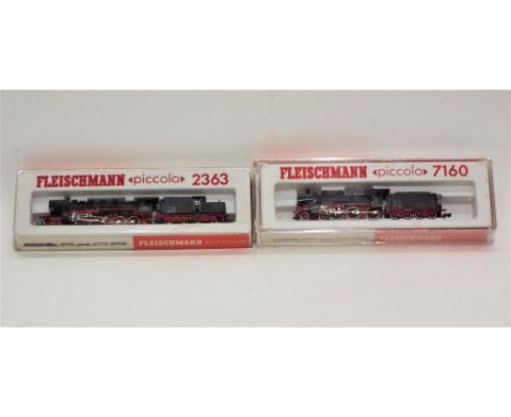 Two N gauge boxed Fleischmann steam locomotives, 4-6-0 with tender, No. 7160 and 2-10-0 with tender No. 2363