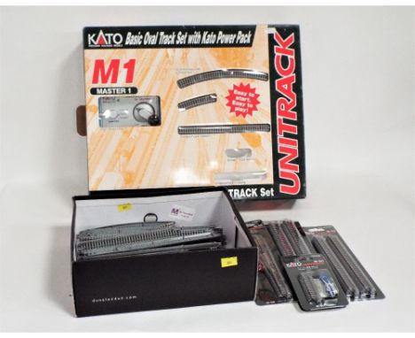 Part boxed set of Kato N scale Uni track and box of mixed Kato and other points and track 