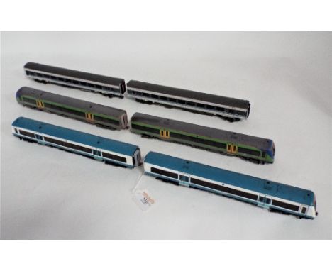 Three 00 gauge DMU'S with dummy car, Bachmann central railways, Bachmann Express railways and Bachmann Anglia railways 