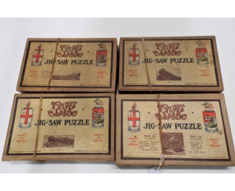 Four Chad Valley train jigsaw puzzles, King George V, speed, freight train and Britain's mightiest  