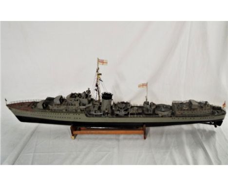 Scale kit built model of K class destroyer, HMS Kelly, originally built Hebburn in 1938, featured in the film in Which we ser